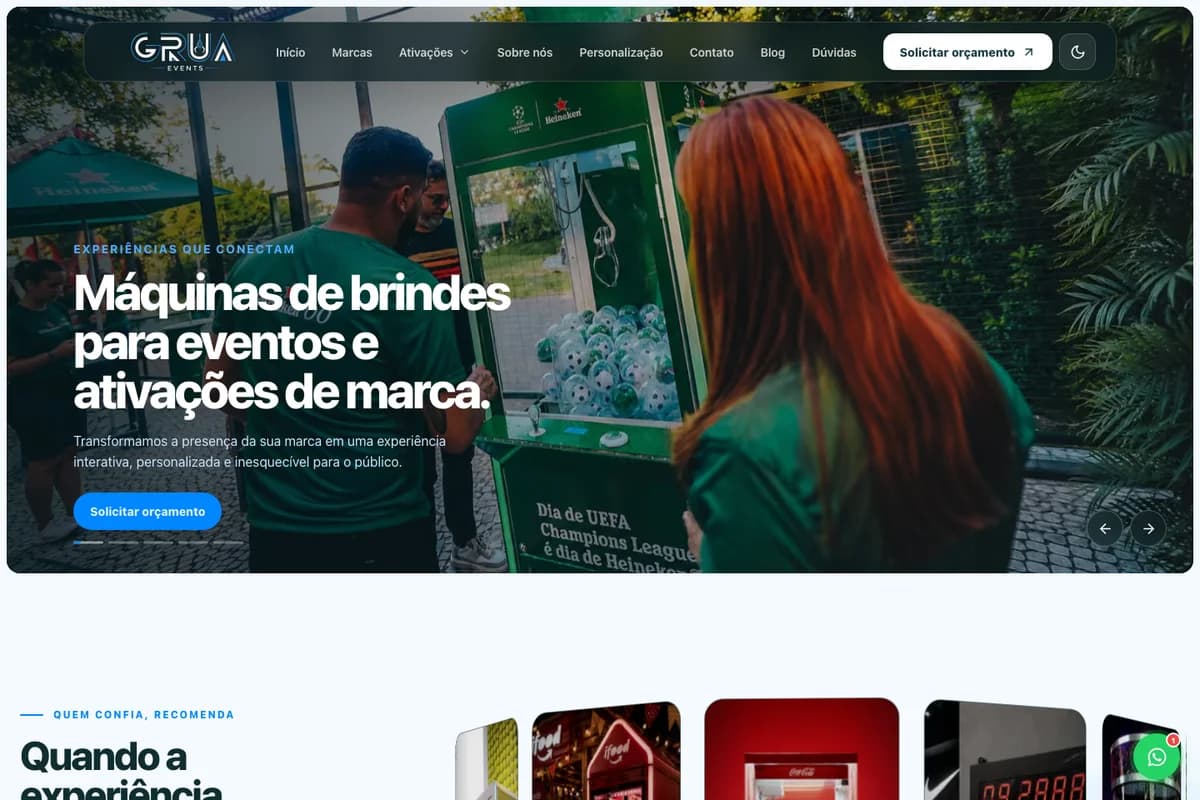 Página inicial de Grua Events